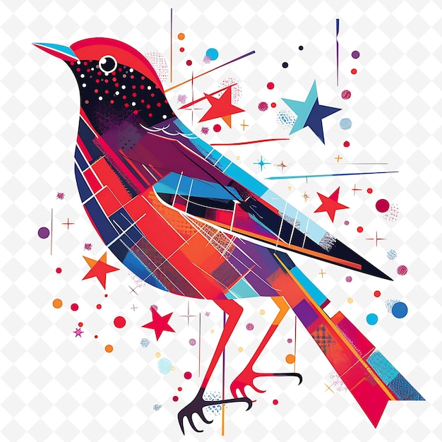 PSD a colorful bird with a red blue and red design on it