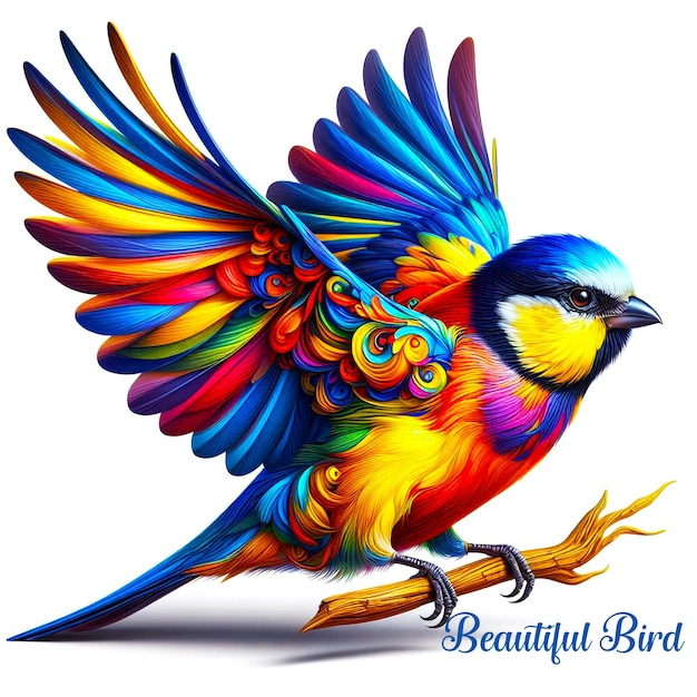 a colorful bird with the word beautiful on it