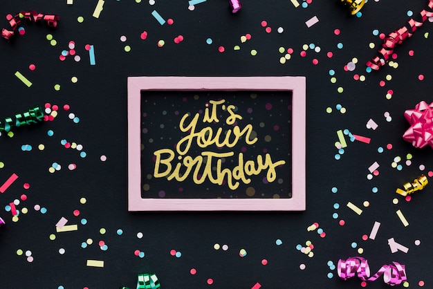 PSD colorful birthday lettering with confetti