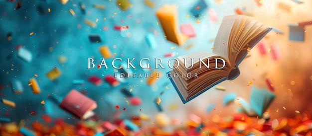 PSD colorful books flying as background isolated white background