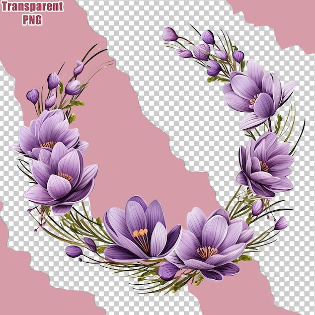 Colorful Botanical Floral Wreath Illustration with Transparent Background