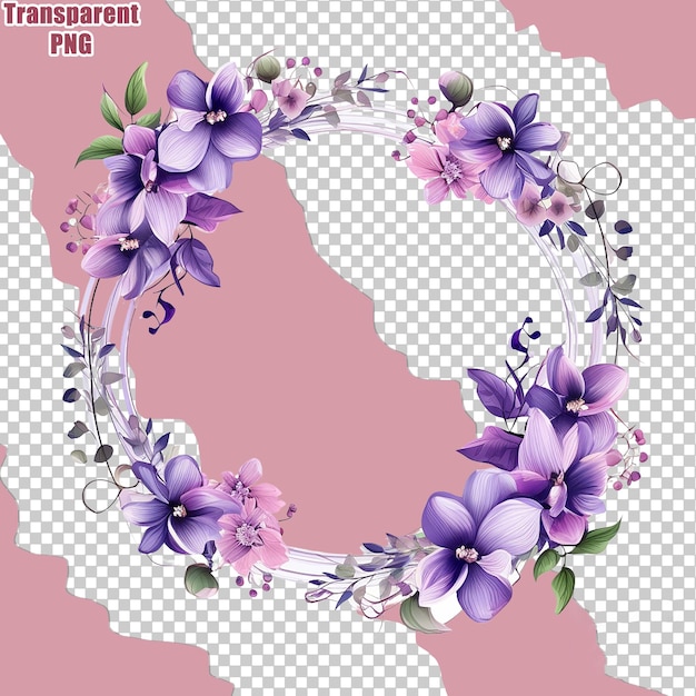 Colorful Botanical Floral Wreath Illustration with Transparent Background