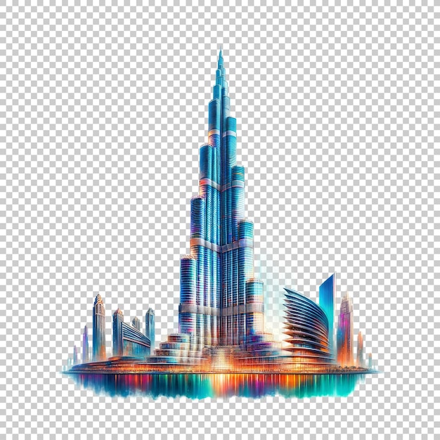 PSD colorful burj khalifa illustration isolated on transparent background