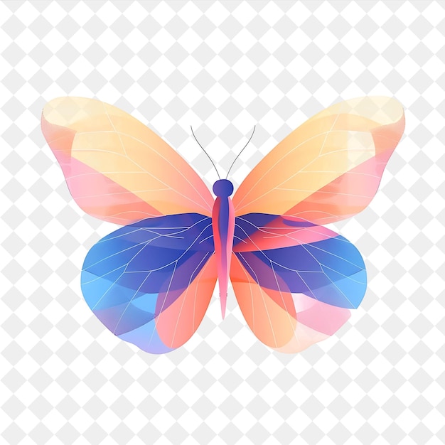 a colorful butterfly with a blue and pink wings on a white background