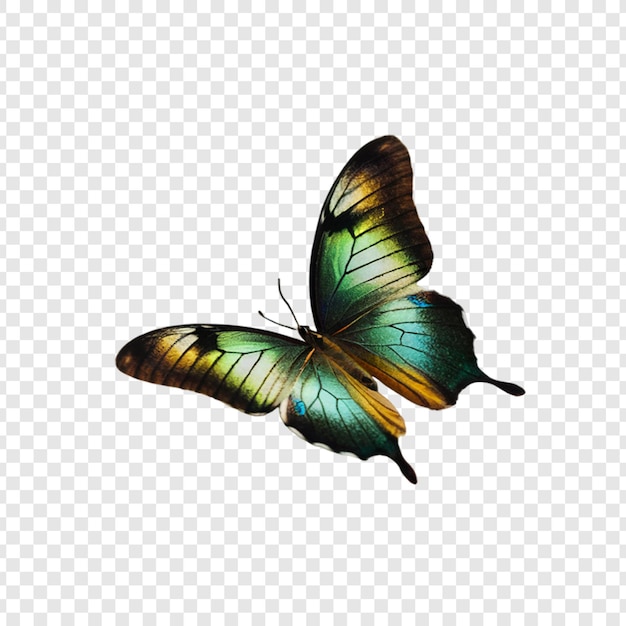 PSD a colorful butterfly with green and yellow wings is shown on a transparent background