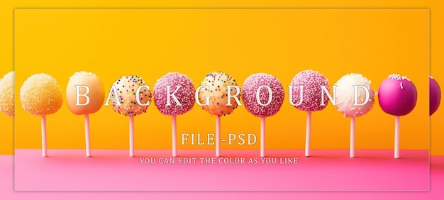 Colorful Cake Pops on a Yellow and Pink Background