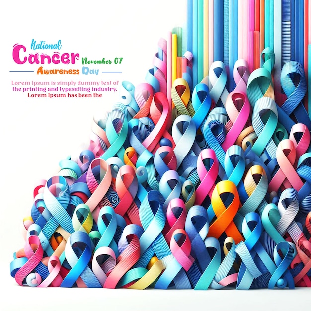 PSD colorful cancer ribbon symbol for cancer awareness day template design