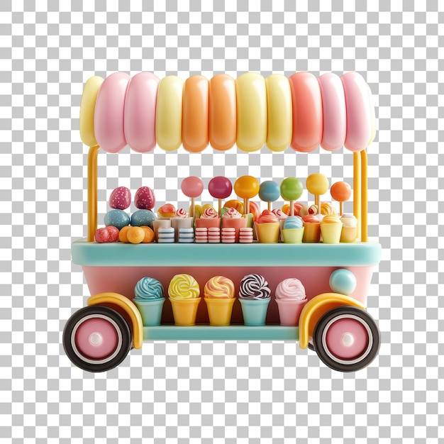 Colorful Candy Cart with Sweets Lollipops Ice Creams and Macarons