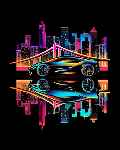 colorful car with city poster design background