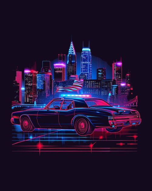 colorful car with city poster design background