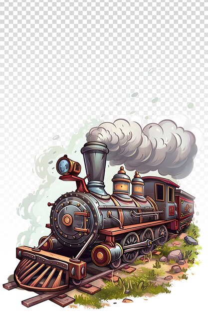 PSD colorful cartoon steam train design for kids