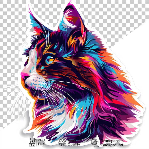 Colorful Cat Face Sticker Illustration Ready to Use isolated on transparent background