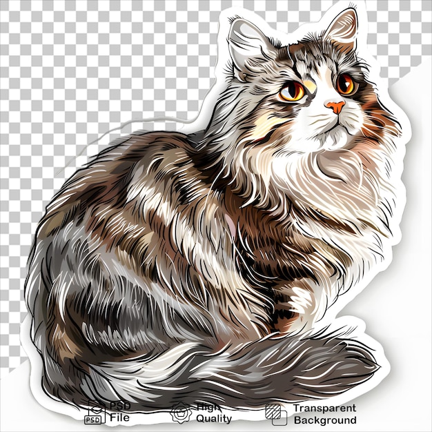 PSD colorful cat face sticker illustration ready to use isolated on transparent background