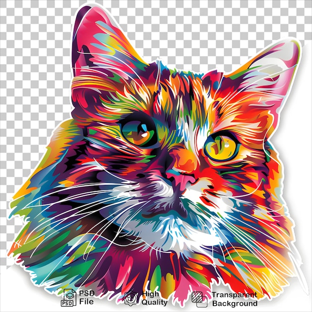 Colorful Cat Face Sticker Illustration Ready to Use isolated on transparent background