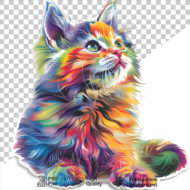 PSD colorful cat face sticker illustration ready to use isolated on transparent background