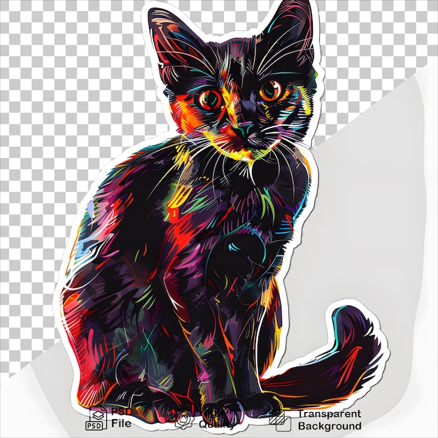 PSD colorful cat face sticker illustration ready to use isolated on transparent background