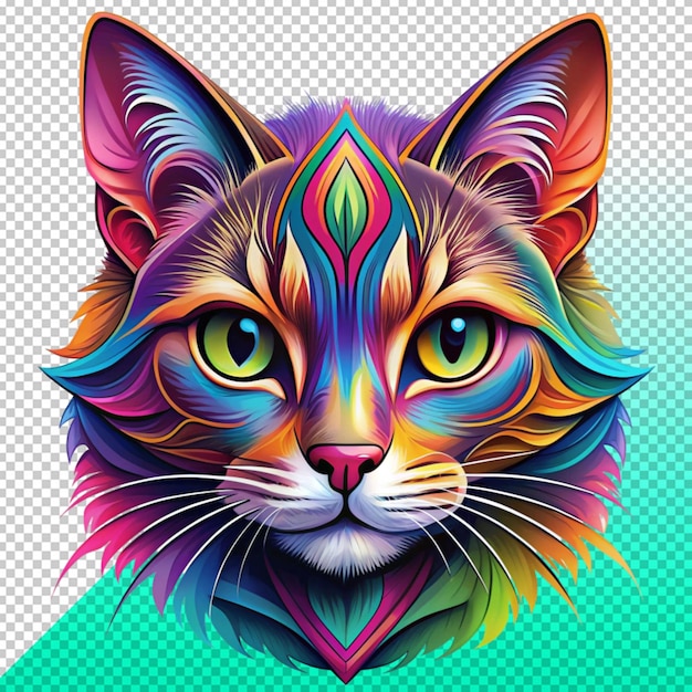 PSD colorful cat head on transperent background