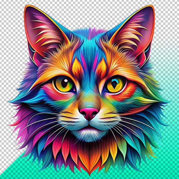 colorful cat head on transperent background