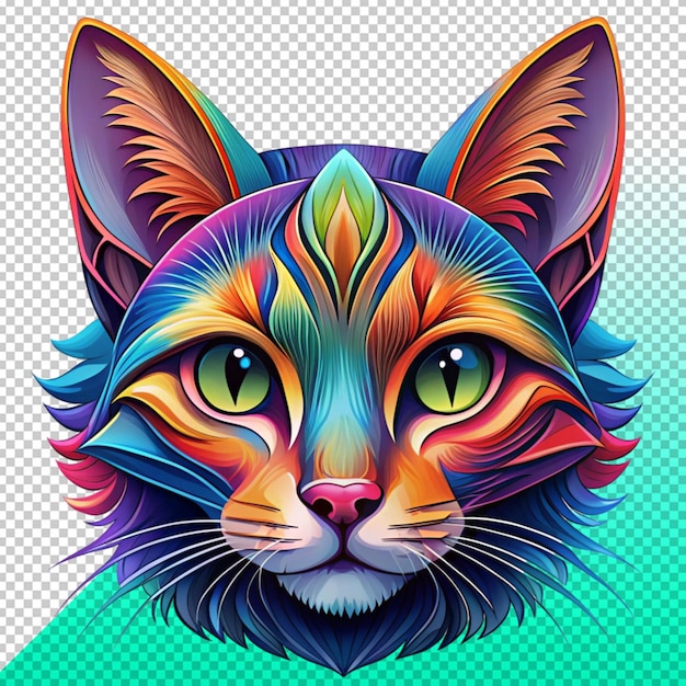 colorful cat head on transperent background