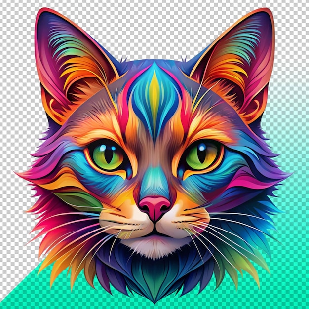 colorful cat head on transperent background