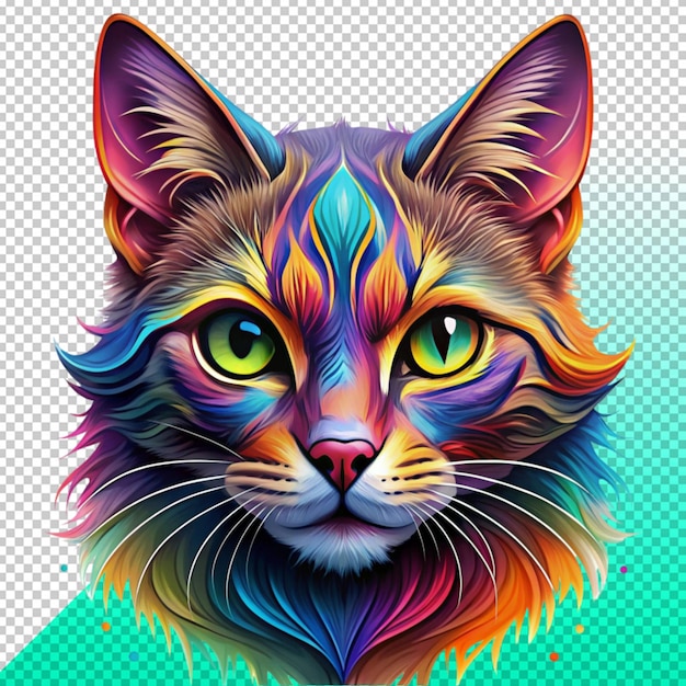 colorful cat head on transperent background