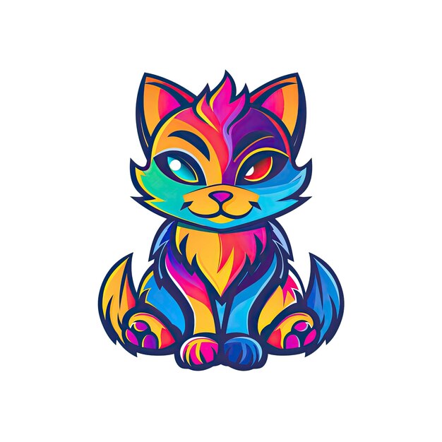 PSD colorful cat sitting on white surface