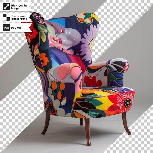 PSD a colorful chair with a cat on the back and the words quot the word quot on the back