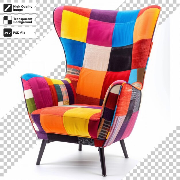 a colorful chair with a colorful pattern on the back