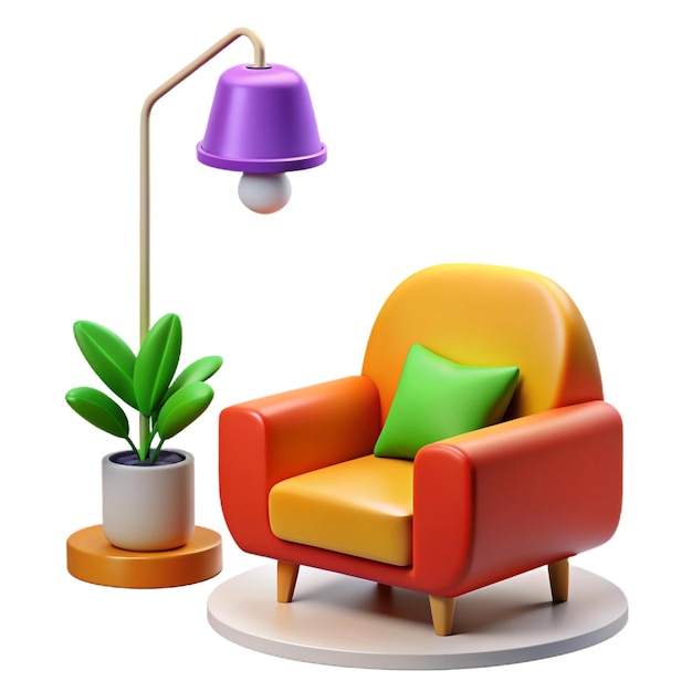 a colorful chair with a plant and a potted plant on it