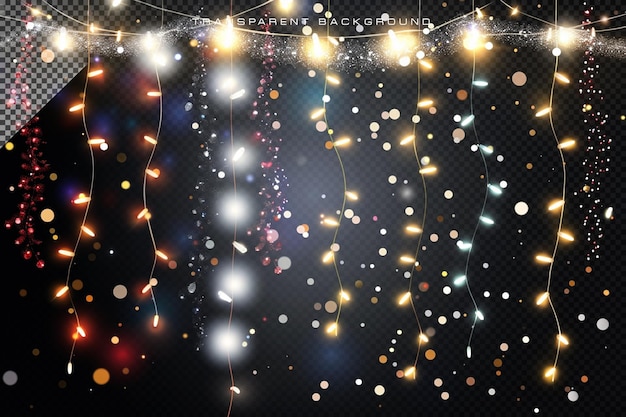 Colorful christmas lights on transparent background