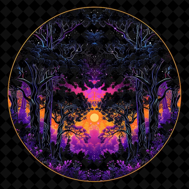 PSD a colorful circle with trees and a circle of purple and orange