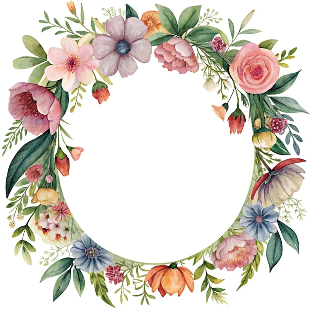 A colorful Circular flower frame with a tansparent background