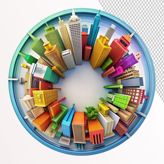 PSD colorful city with a round circle on transparent background