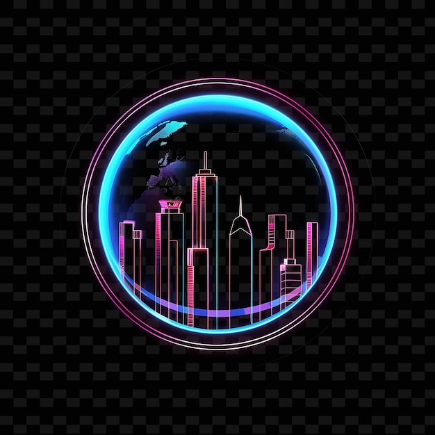 a colorful cityscape with a globe of the city skyline