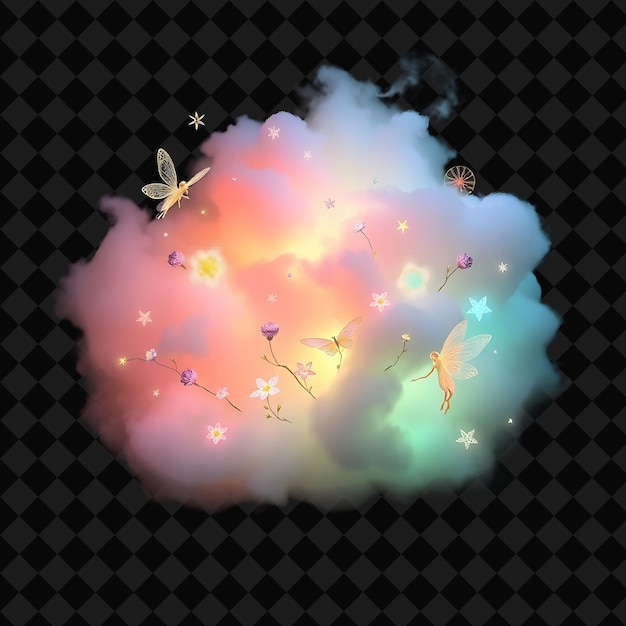 PSD a colorful cloud with butterflies flying around it