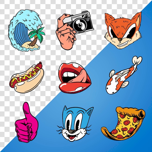 Colorful cool street style sticker set design resources