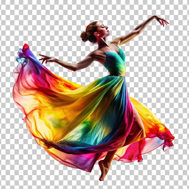 PSD colorful dancer silhouette woman dancing in color on transparent background