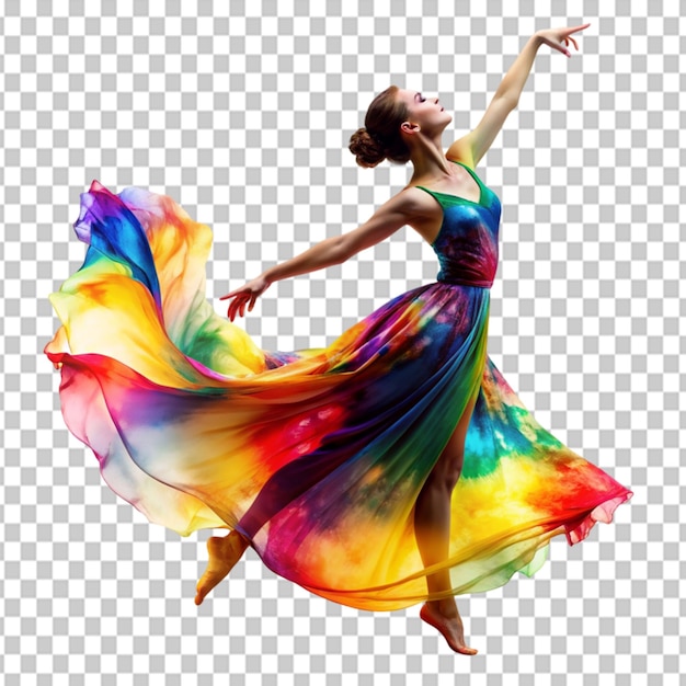 PSD colorful dancer silhouette woman dancing in color on transparent background