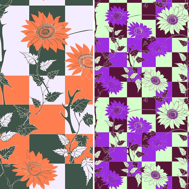 a colorful design with flowers in purple and orange