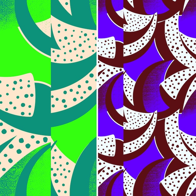 a colorful design with a green background with a white and blue design