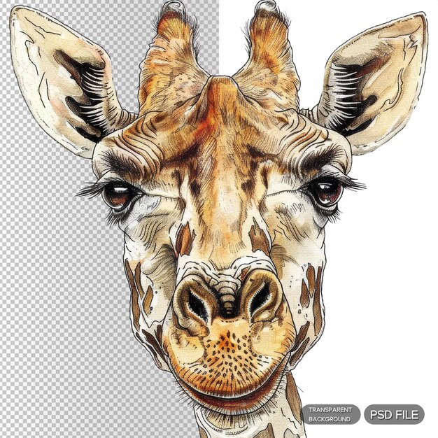 PSD colorful and detailed animal sticker of a giraffe head perfect for scrapbooking crafts and decoration