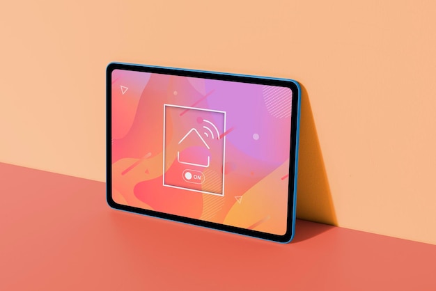 Colorful digital tablet screen mockup lean on the wall