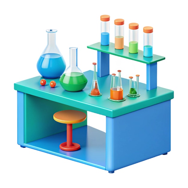 a colorful display of test tubes and a shelf with a blue bottle on it