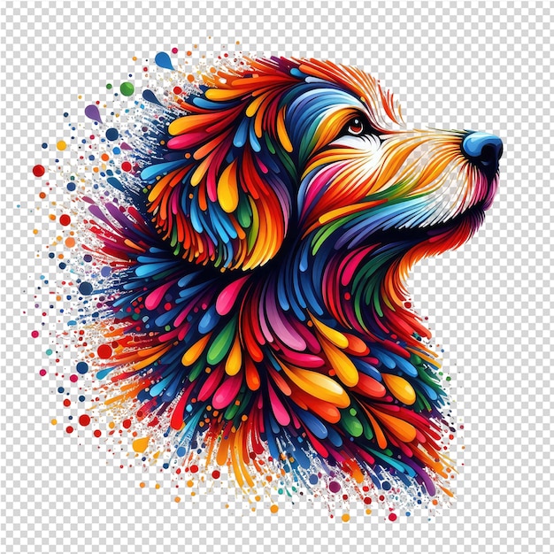 a colorful dog with colorful hair and a colorful head of a lion