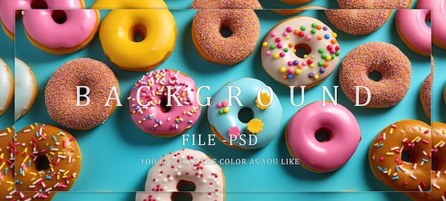 PSD colorful donuts on blue background