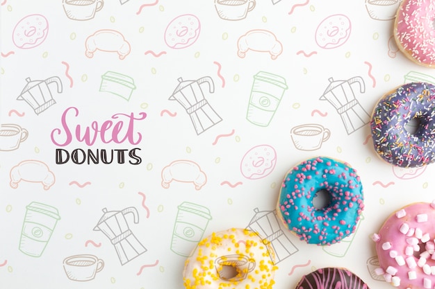 Colorful donuts mix with mock-up