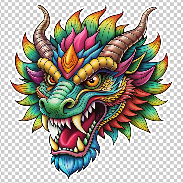 PSD colorful dragon head illustration tattoo concept on transparent background