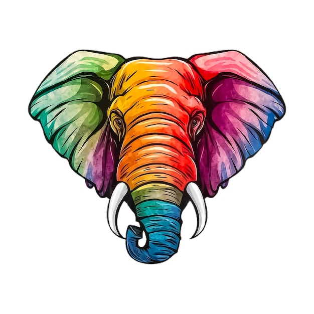 PSD a colorful drawing of an elephant with a white background