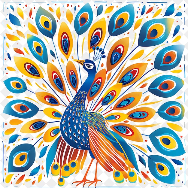 a colorful drawing of a peacock with a colorful pattern