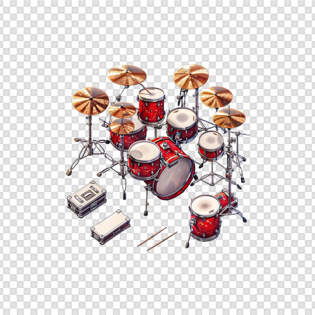 PSD colorful drum set isolated on transparent background